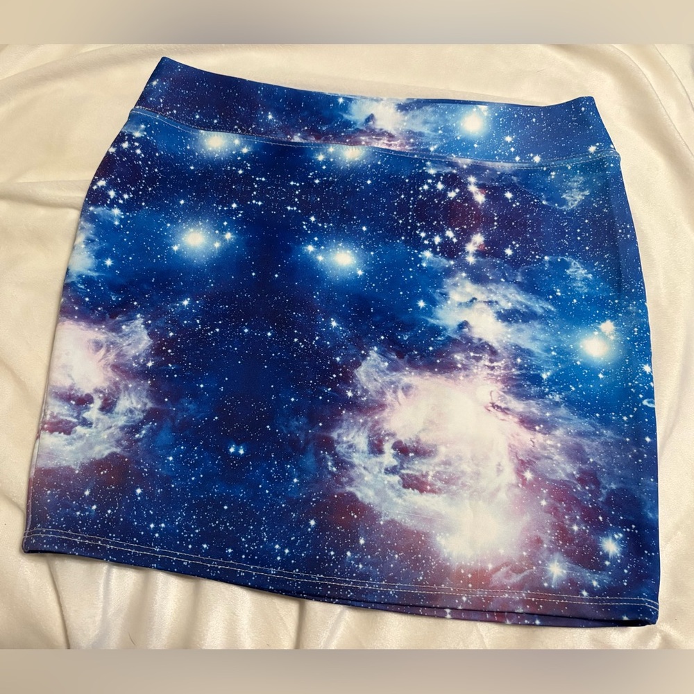 Hot Topic Blue Galaxy Mini Skirt